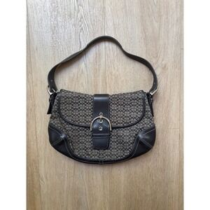 Vintage COACH Signature Soho Hobo One Shoulder Bag 6808 Black Canvas Leather Y2K